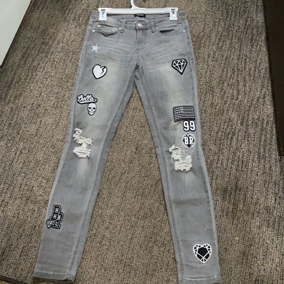 La Belle Roc Skinny Distressed Patched Jeans 5/6 - Picture 2 of 15